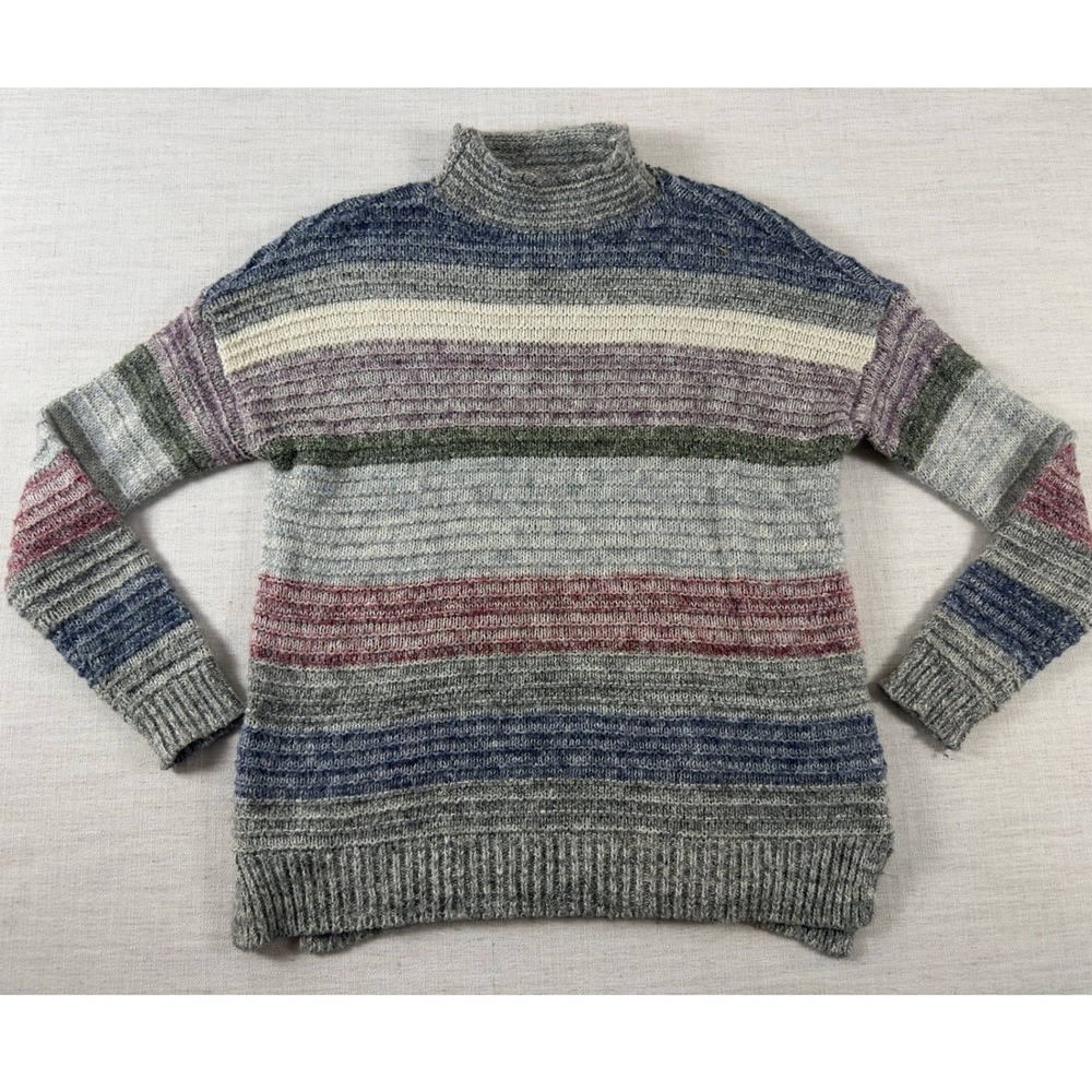 American Eagle Outfitters Striped Mock Neck Sweater Blue Grey Multi Color Medium